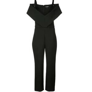 Cushnie 0 Off The Shoulder Cropped Jumpsuit Black V Neck Cotton Blend Cap Sleeve